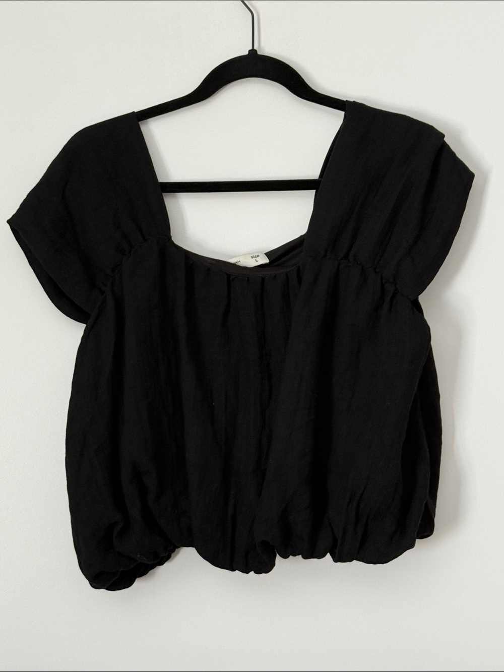 Black Square Neck Short Sleeve Top -